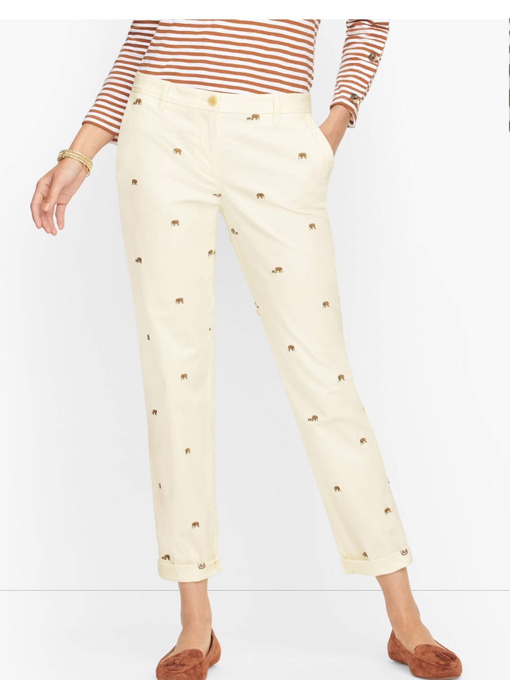 Talbots Women’s Relaxed Straight Leg Chino Pants Beige Elephant Print 6